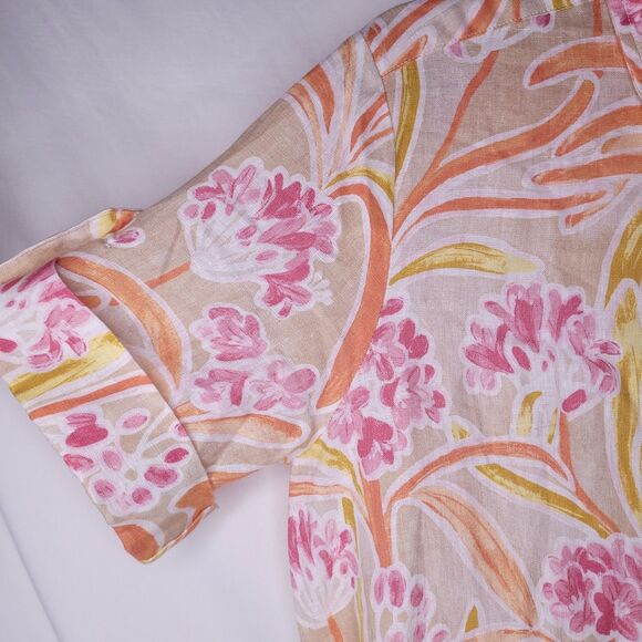 J Mclaughlin Linen Dress Medium Floral Beach Getaway Popover - Picture 3 of 11